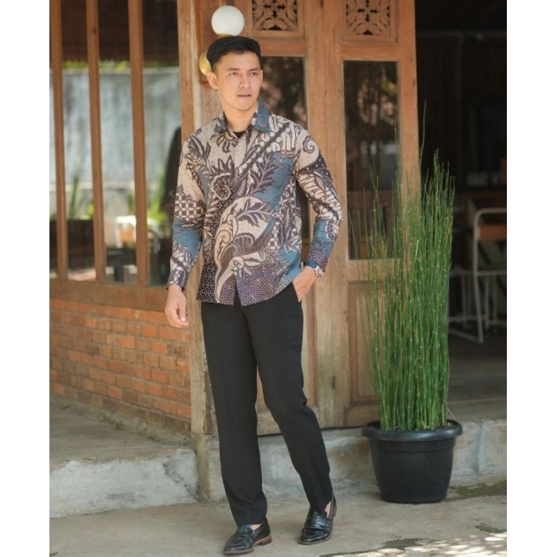 BATIK EXPRESS - Kemeja Batik Lengan Panjang Kemeja Batik Pria Batik Cowok Batik Berkualitas Seragam Nikah Batik Kantor Batik Termurah Terlaris Batik Pesta Kemeja Pria MOTIF VIVIANA ABU