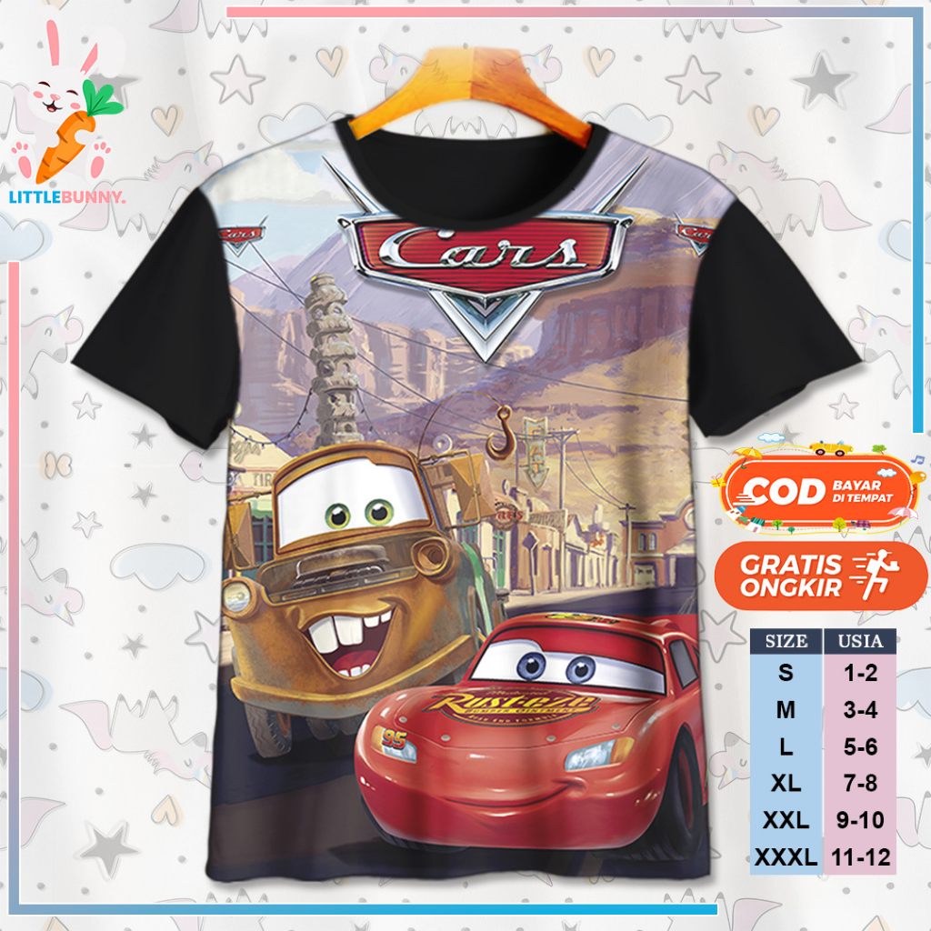 BAJU KAOS ANAK KARTUN 3D DISNEY CARS MCQUEEN V17 / KAOS ANAK 3D CARS MCQUEEN - LITTLE BUNNY