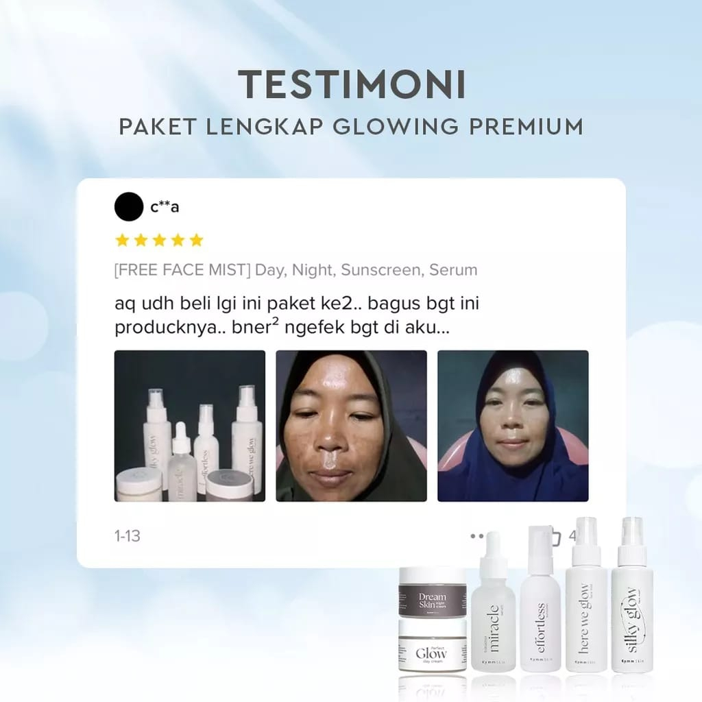 KYMMSKIN 5IN1 FREE POUCH PAKET SKINCARE LENGKAP GLOWING ( FACE WASH, FACE MIST , SERUM, DAY &amp; NIGHT CREAM )