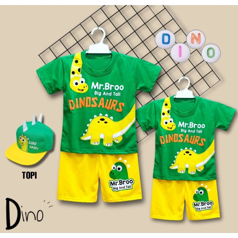 SETELAN ANAK LUCU ANIMAL DINOSAURUS DITAMBAH TOPI