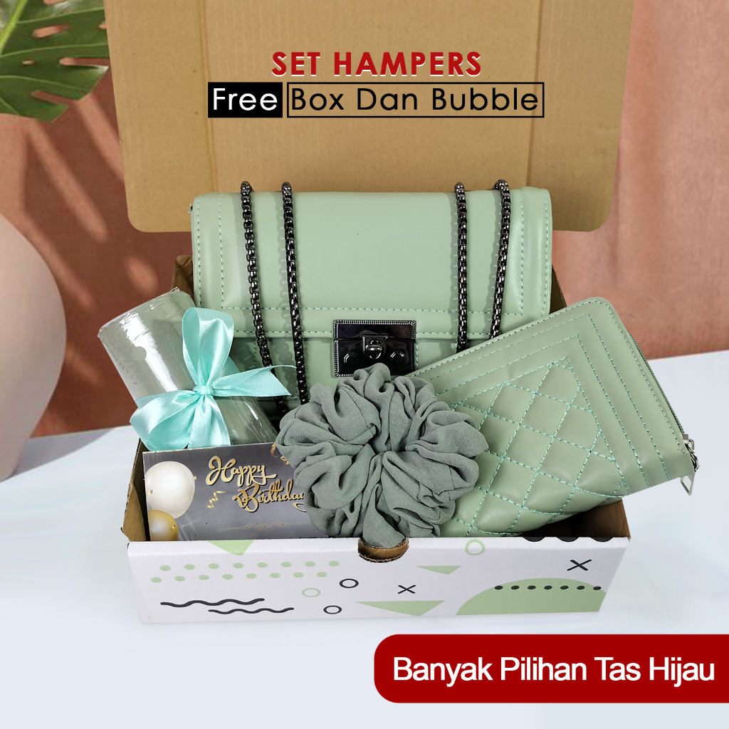 Hampers kado ulang tahun cewek paket hadiah wisuda hadiah wedding gift set tas cewek serba matcha sage