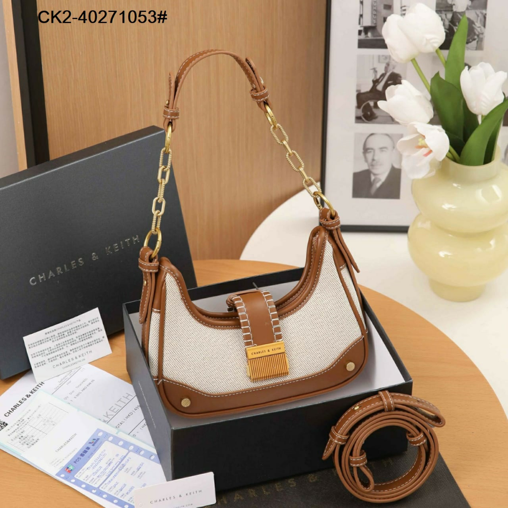 CK2-40271053 Winslet Leather &amp; Canvas Belted Hobo Bag