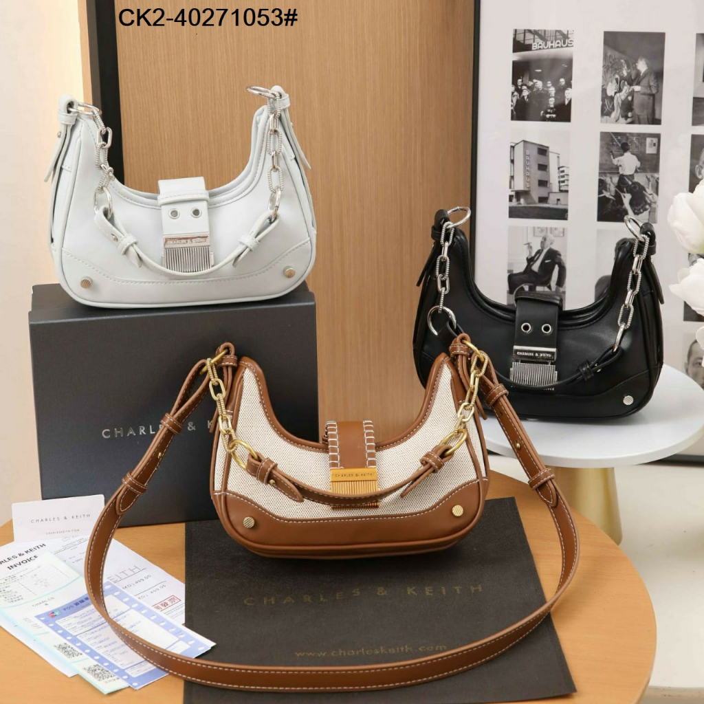 CK2-40271053 Winslet Leather &amp; Canvas Belted Hobo Bag