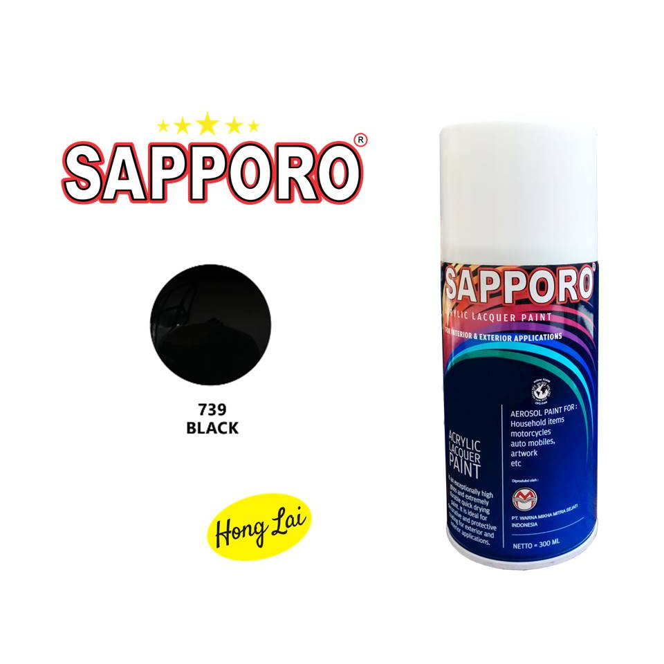 cat spray sapporo 150ml saporo 739 black hitam gloss hitam mengkilap glossy pilok pilox