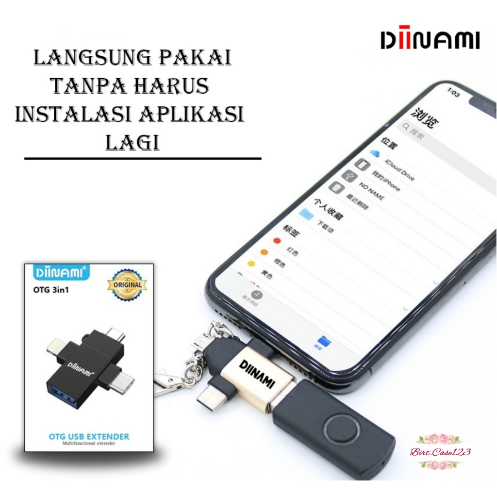 ￼DIINAMI OTG 3in1 Type-C Lightning (iPhone usb ) Micro USB Type C Android Apple iPhone iPad Multi Devices BC8033