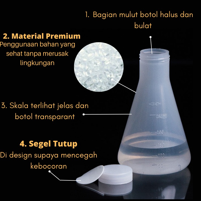 Tabung Ukur Lab Ukuran Kecil Bentuk Labu Kerucut Erlenmeyer Flask Gelas Ukur dan Tutup