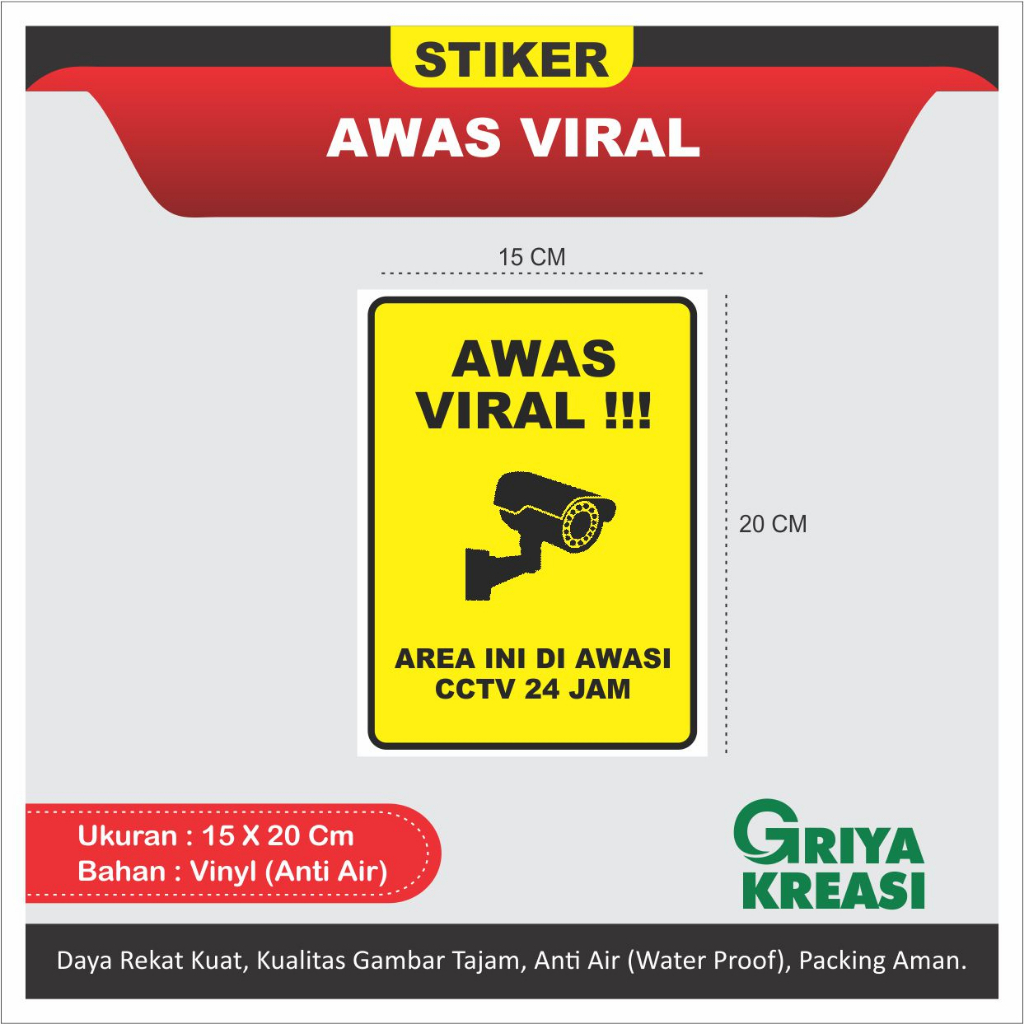 

STIKER CCTV AWAS VIRAL COCOK UNTUK MENAKUTI MALING 15X20 CM