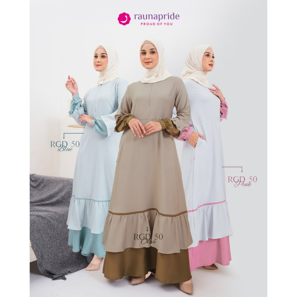 Baju Gamis Wanita Dewasa / Rauna GD-50 / Fashion Muslim Kekinian