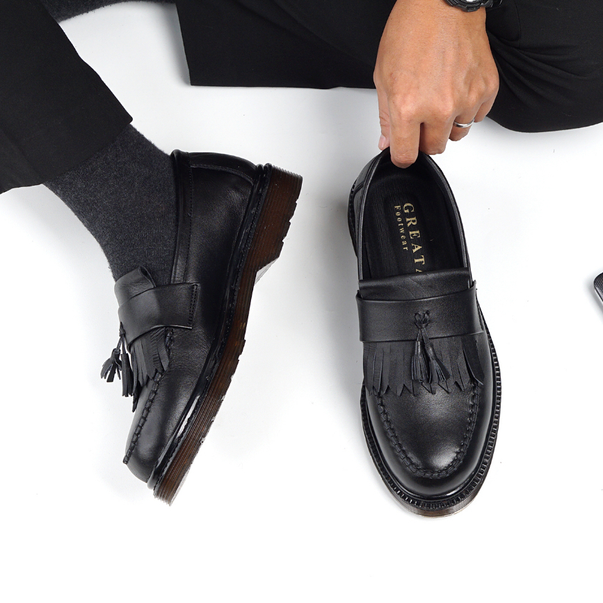 EMPIRE BLACK (Kulit Asli) Sepatu Loafers Pria Formal Kantor Kerja Kuliah Kondangan - Loafer Casual