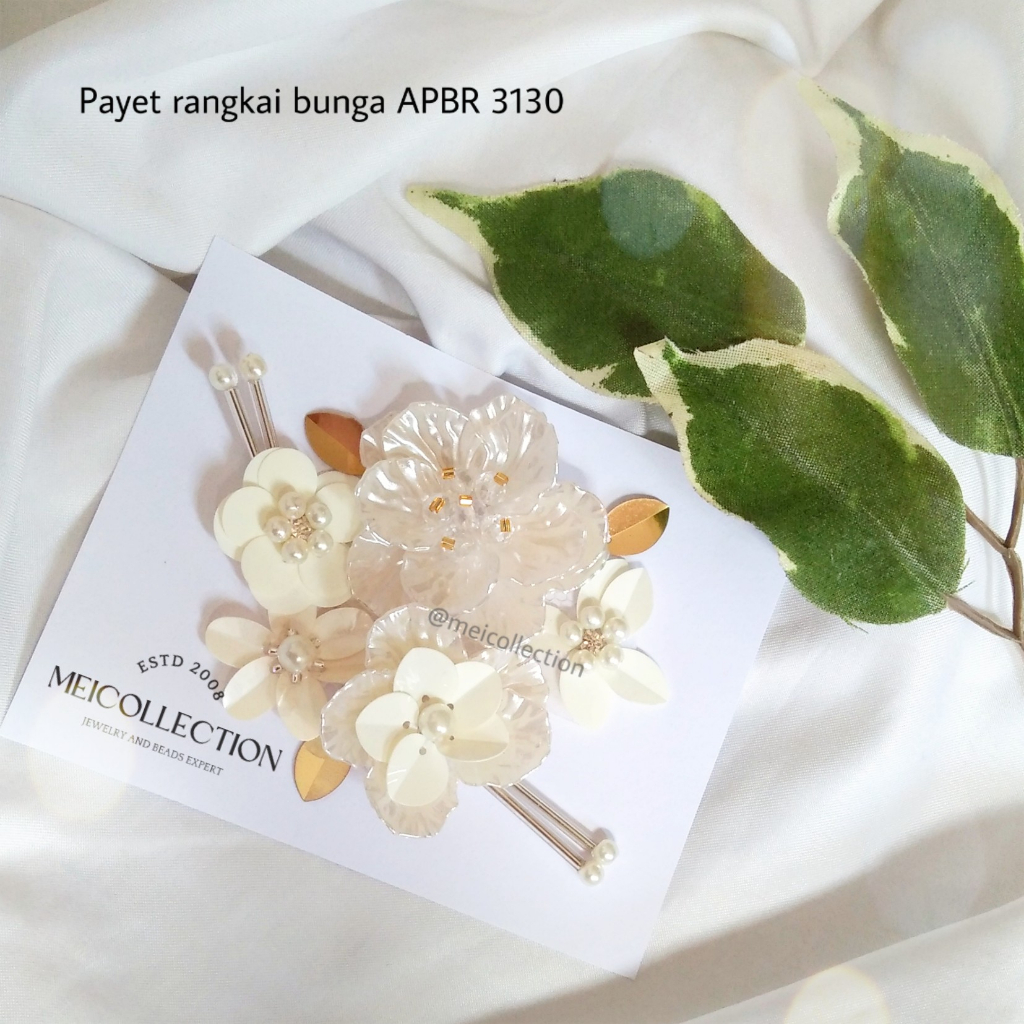 payet rangkai bunga 3d APBR 3130 putig gold kebaya bali gaun pengantin