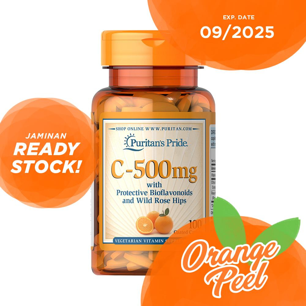 Puritan Vitamin C-500 mg with Bioflavonoids &amp; Rose Hips 100 Caplets | Vitamin C 500 mg &amp; E 400 IU