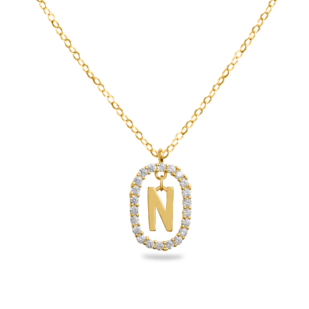 Dear Me - Oval Alphabet Necklace N~Z (S925 with 18K Gold Plating) Kalung Huruf Perak Lapis Emas Asli