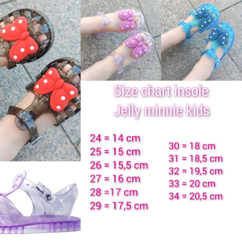 Sandal anak jelly minnie transparan import 24-30 /sandal anak gliter/sandal anak minnie/sandal anak karet/sandal anak anti slip/sandal anak gesper