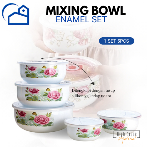 Bowl set / mixing bowl enamel set / rantang susun 5pcs 2028