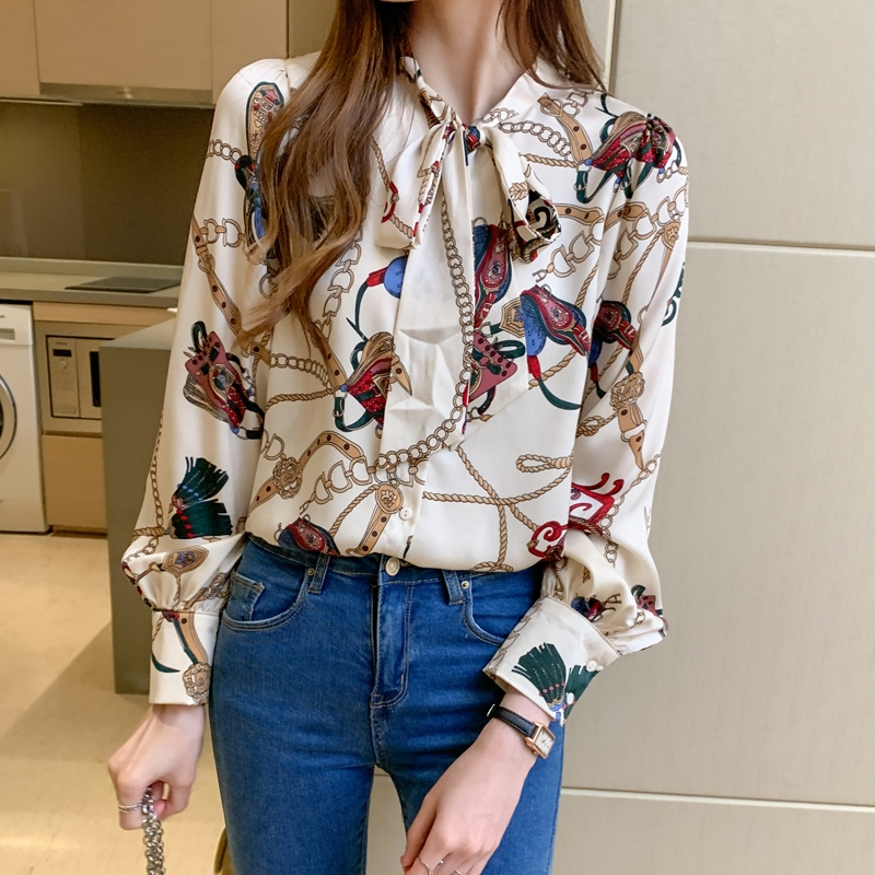 Top Blouse Kemeja Loose Perempuan Fashion Korea Ikat Pita