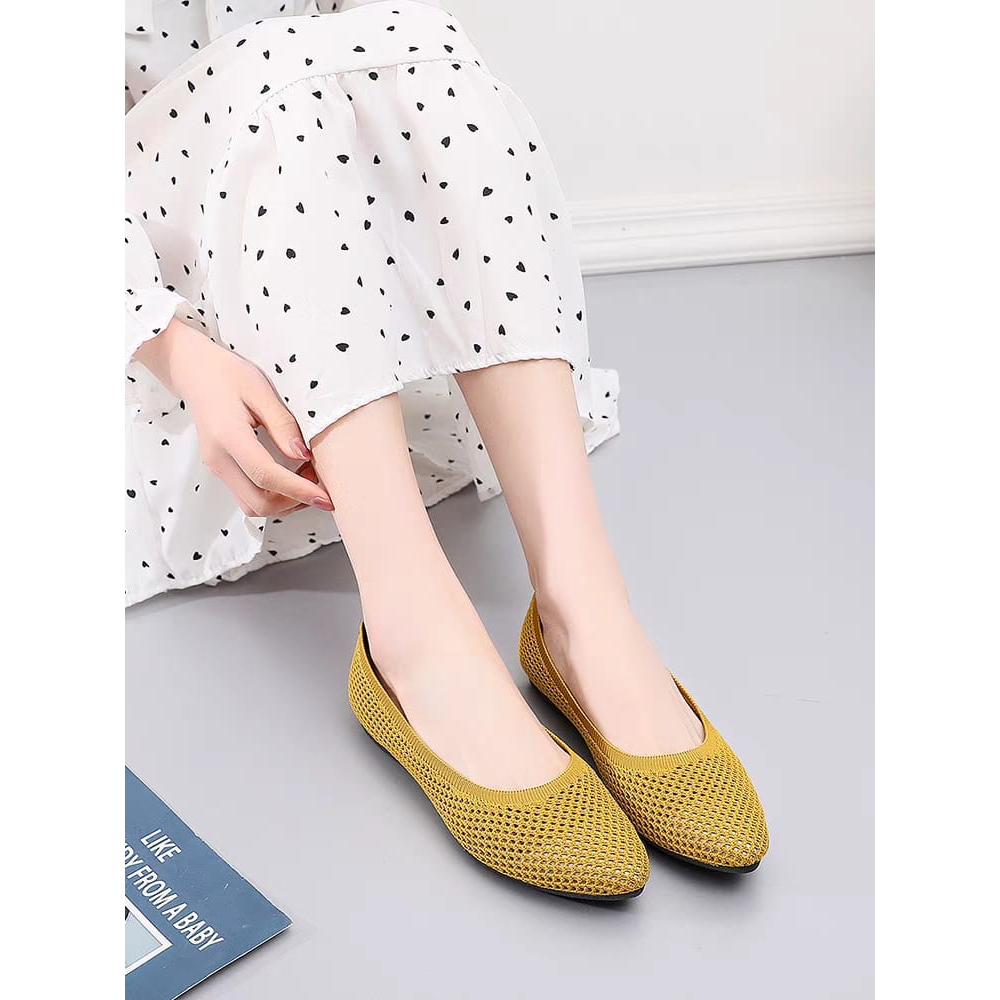 GROSIRTAS &quot;FREEBOX&quot; TG1653 Flatshoes Wanita Import Sepatu Kerja Flyknit Jaring Polos Kekinian