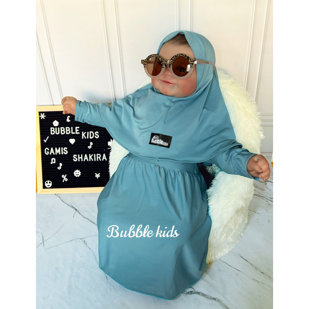 Gamis Hijab Bayi Shakira Bubble Kids Fashion Muslim Anak Balita Perempuan Polos Katun Spandek Jersey 0 - 2 Tahun hitam