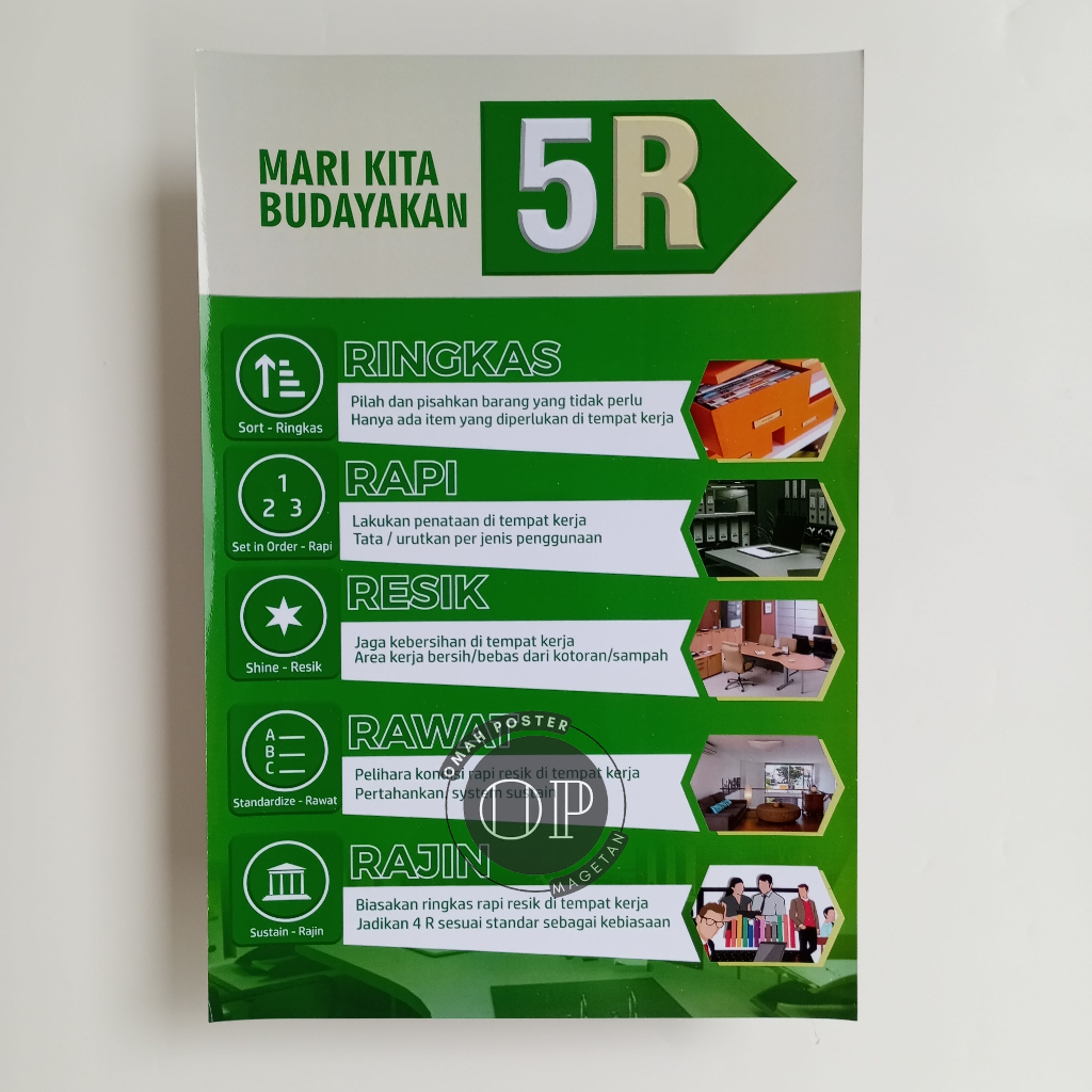 Poster Budayakan 5 R - Poster Dinding Laminasi Glossy - Poster Budaya Kerja