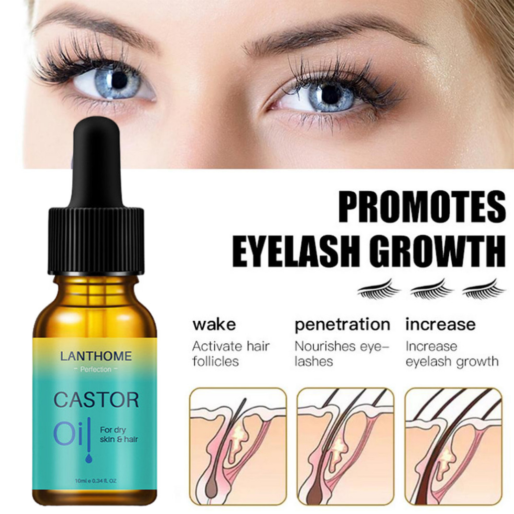 LANTHOME Natural Castor Oil Eyelash &amp; Eyebrow dan Hair Growth - (7 Hari Penebal Pemanjang Bulu Mata&amp;Rambut&amp;Alis) Serum Untuk Lashes&amp;Eyelashes&amp;Eyebrows and Hair Growth 10ml Original