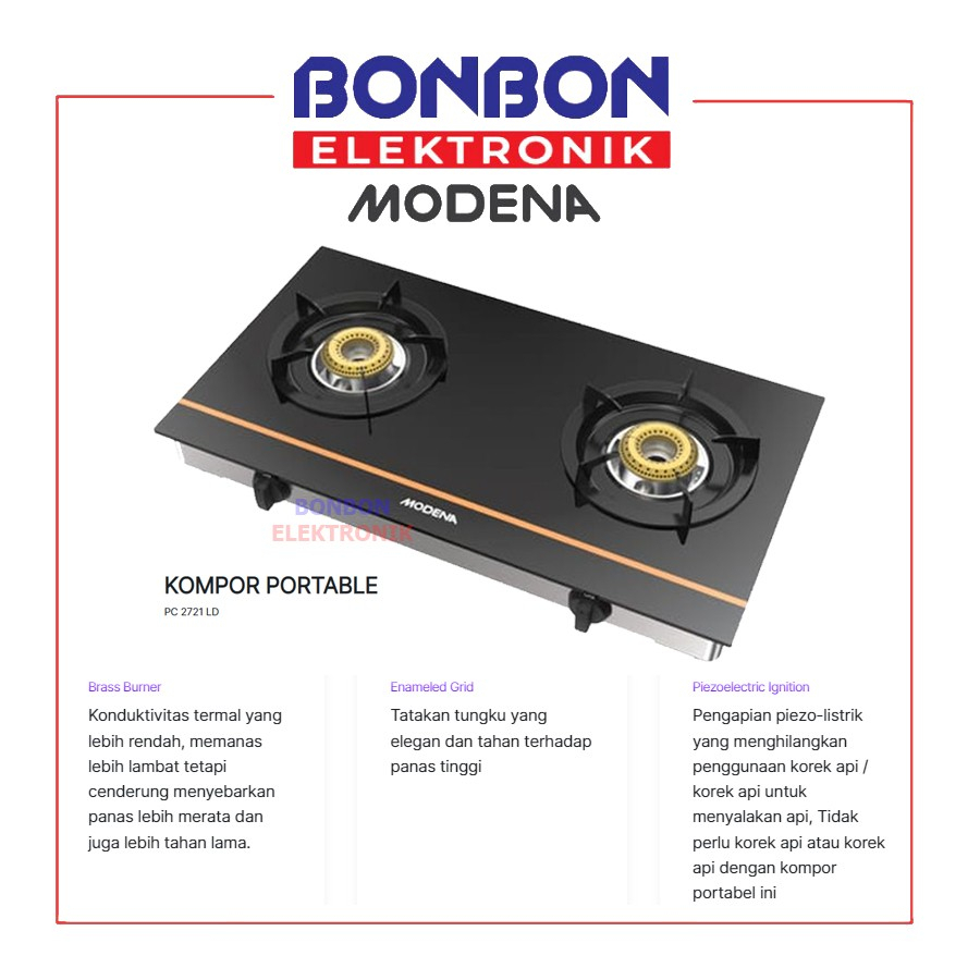 Modena Kompor Tanam Gas 2 Tungku PC 2721 LD / PC2721LD Gas Hob