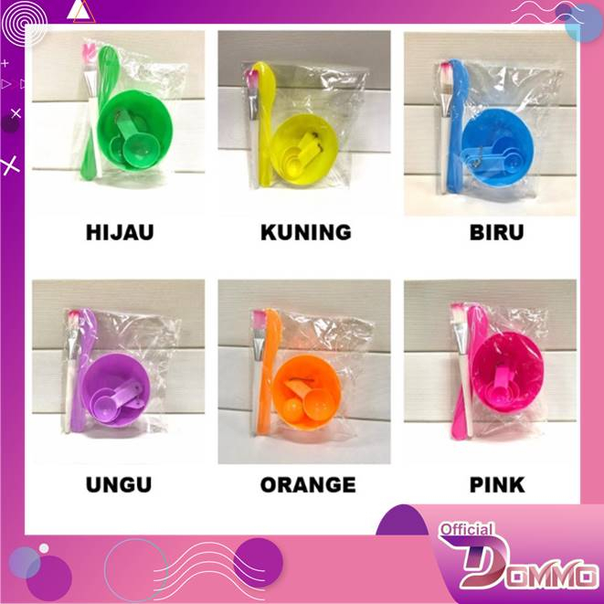 DOMMO - D8009 K145 Mangkok Masker Set 4 in 1 / Kuas Alat Make Up / Mask Bowl / Mask Tools / Alat Perawatan / Set 4 in 1 Import