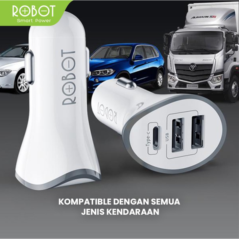 ROBOT RT-C08 Car Charger Colokan Mobil - 3 Port USB &amp; Type C - Garansi Resmi 1 Tahun