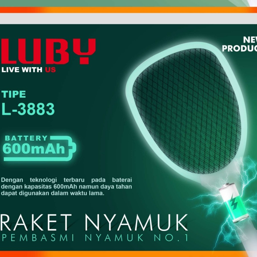 Luby L-3826A / L-3881 / L-3882 / L-3883  Raket Nyamuk Luby Cas Rechargeable Mosquito Swatter L3826A / L3881 / L3882 / L3883 luby