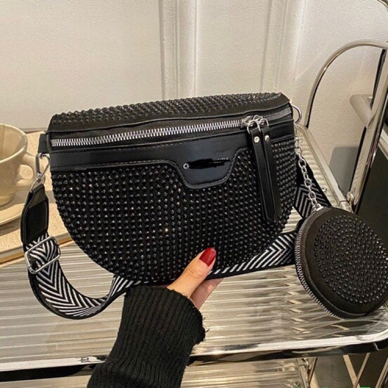 Waist Bag Wanita Bling Bling Import Terbaru - Tas Pinggang Wanita Fashion Korea Kekinian - Tas Pesta