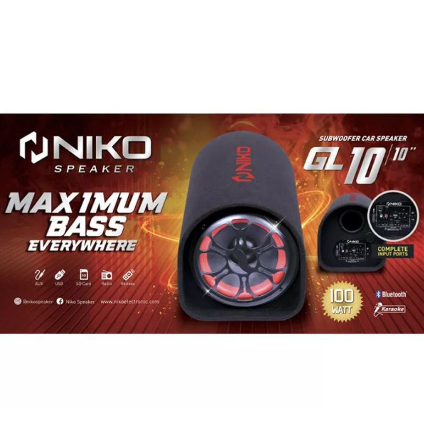 NIKO GL 10 Bluetooth Subwoofer Car Speaker 10 INCH (100W RMS)-SUARA MANTAP