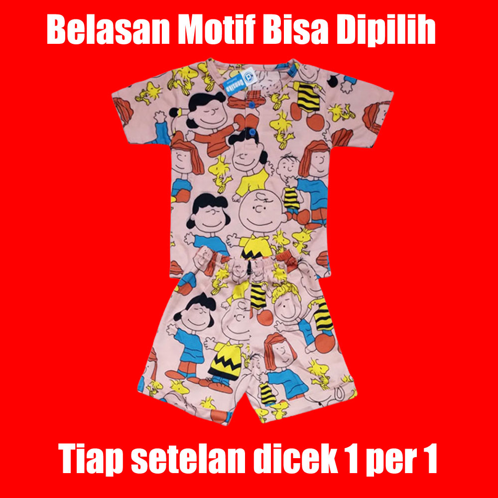 Setelan Anak (1-5 tahun) Kaos Karakter Dengan 2 Kancing dan Celana Karet Pinggang