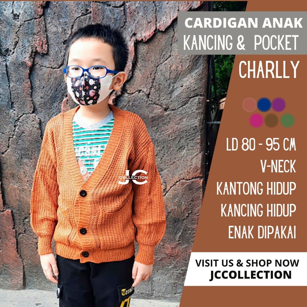 Cardigan Rajut Anak Laki Umur 2 Tahun - 9 Tahun / Kardigan  Leher V Challebb Kardigan Variasi Kantong dan Kancing - JCCollections