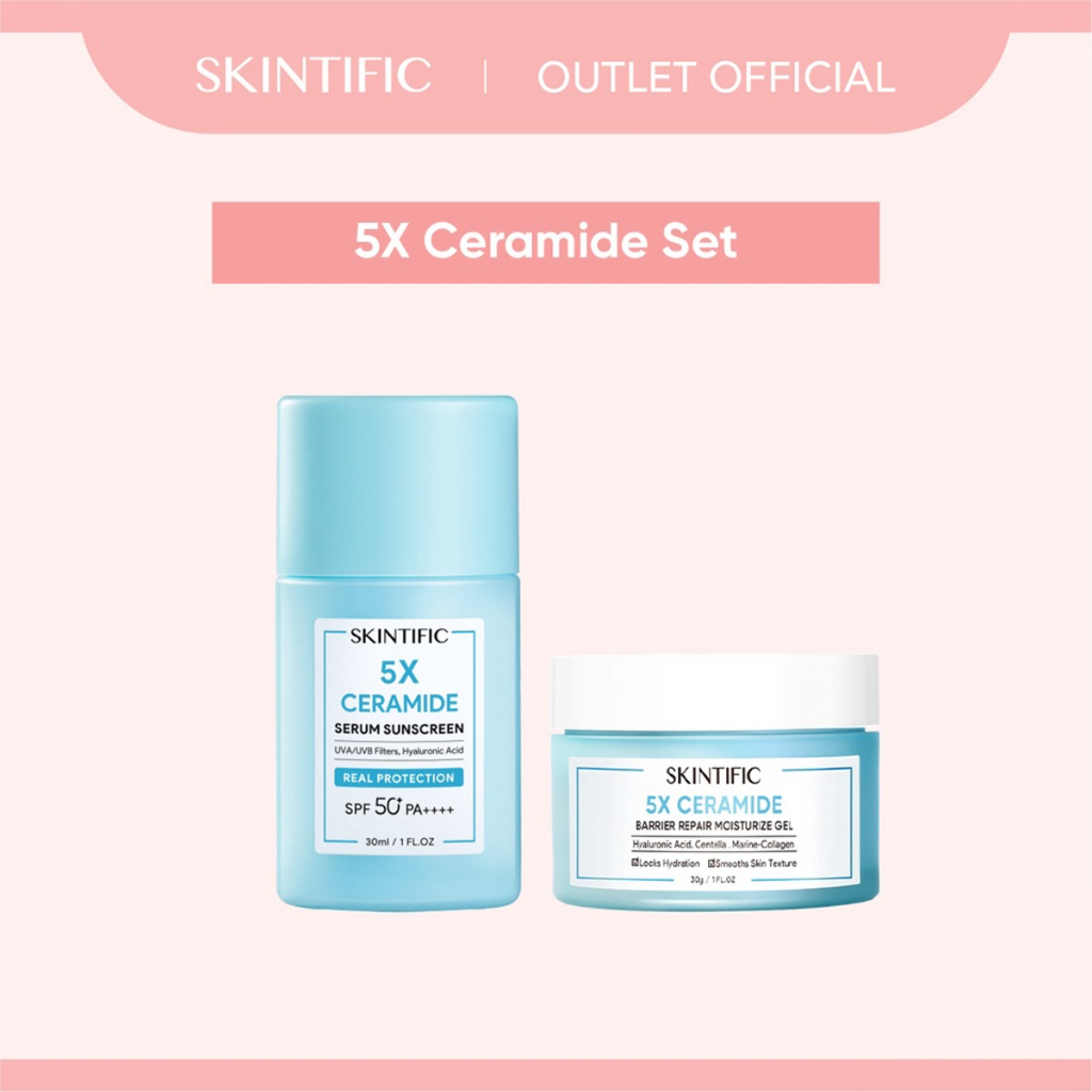 SKINTIFIC 2pcs Kit 5X Ceramide Serum Sunscreen + 5X Ceramide Barrier  Moisturizer Pelembab Wajah