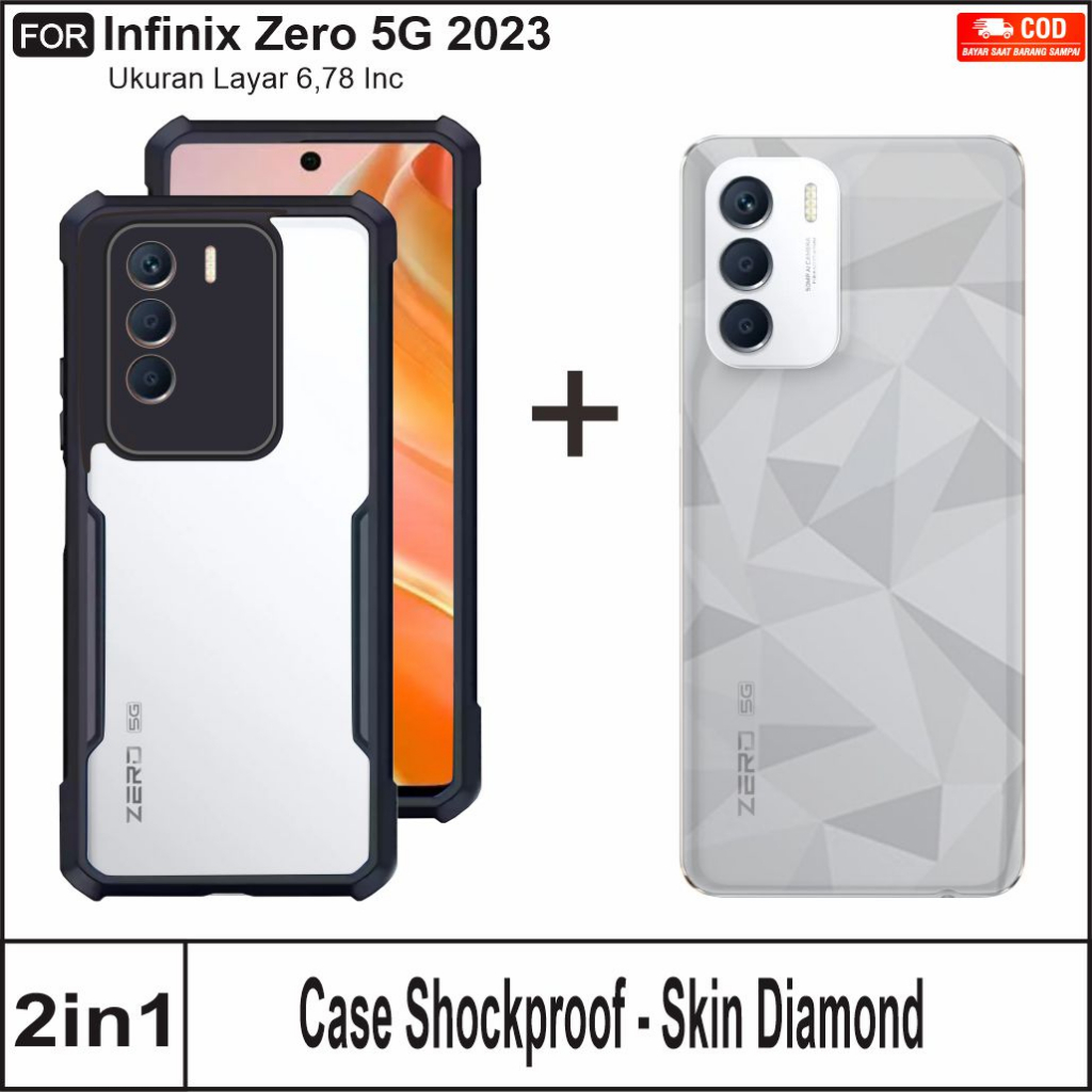 Paket 2in1 Hard Case Infinix Zero 5G 2023 Casing Cover Shockproof Free Skin Carbon