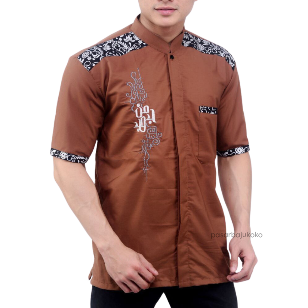 Baju Koko Pria Dewasa Lengan Pendek Motif Batik &amp; Bordir