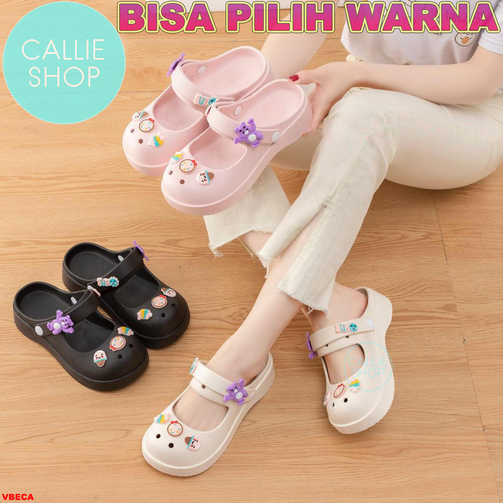 Sandal Mule Maryjane Bustong Tebal Jelly Jibbitz 3389-1 BTMJJBTZ