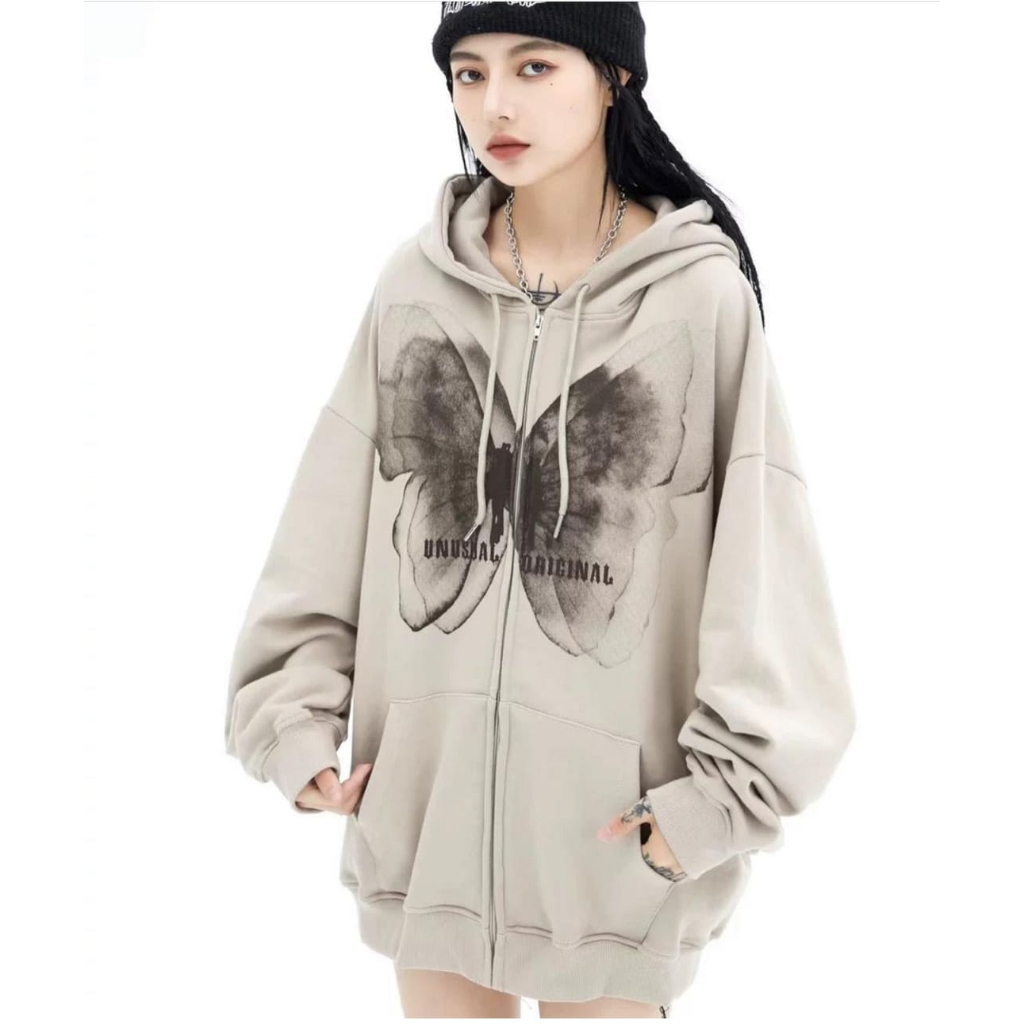 HOODIE ZIPPER SWEATER / BUTERFLIES HOODIE JAKET WANITA OVERSIZE / HOODIE WANITA