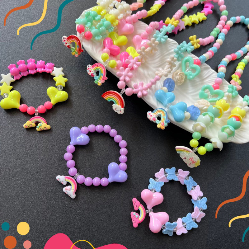 Gelang Kalung anak Rainbow Charm | Kalung Hadiah Anak Desain Cantik | Kalung Pelangi