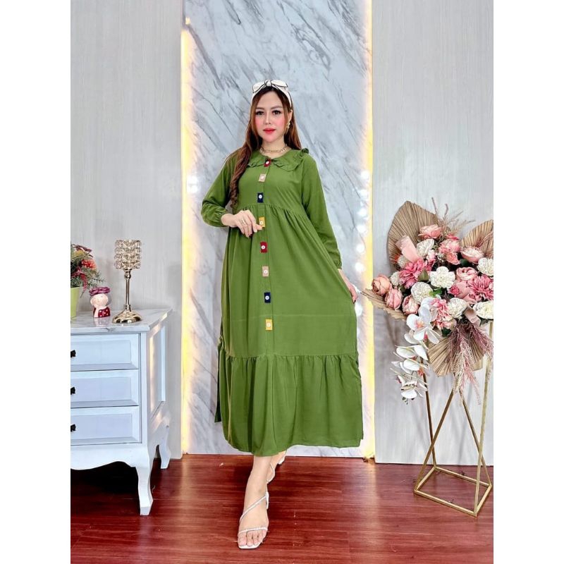 GLESA MIDI DRESS BUSUI KANCING DEPAN RAYON /DRESS MIDI RAYON BUSUI/MIDI RAYON PREMIUM