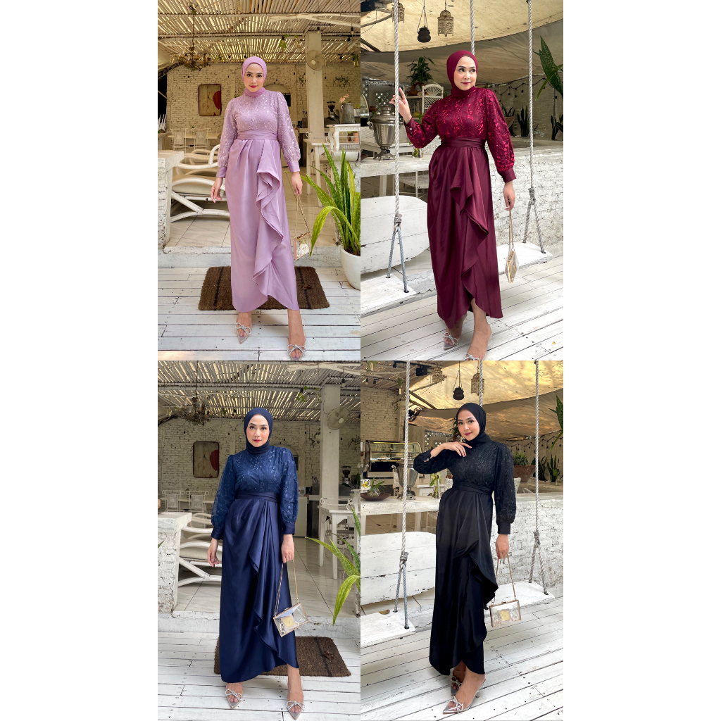 Kinara Dress Kondangan Gamis Brukat Tule Rok Lilit Long Dress Bridesmaid Baju Wisuda Seragam Nikahan Prewedding Polos Lamaran