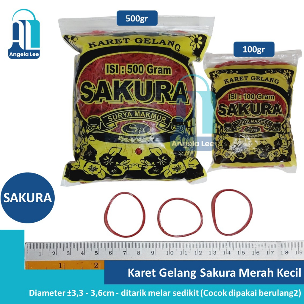 Karet Gelang Merah Sakura 11mm @100gram ikat duit uang plastik barang duit