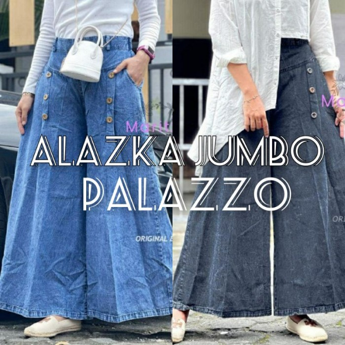 ALAZKA JUMBO PALAZZO KULOT PAULA  SNOW BIRU DAN HITAM / KULOT JUMBO WANITA SNOW