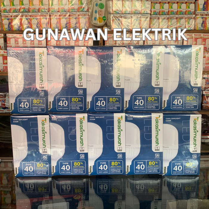 PAKET 10PCS LAMPU LED TAKASIMURAH BULB T 40 WATT, LED TAKASIMURAH 40W