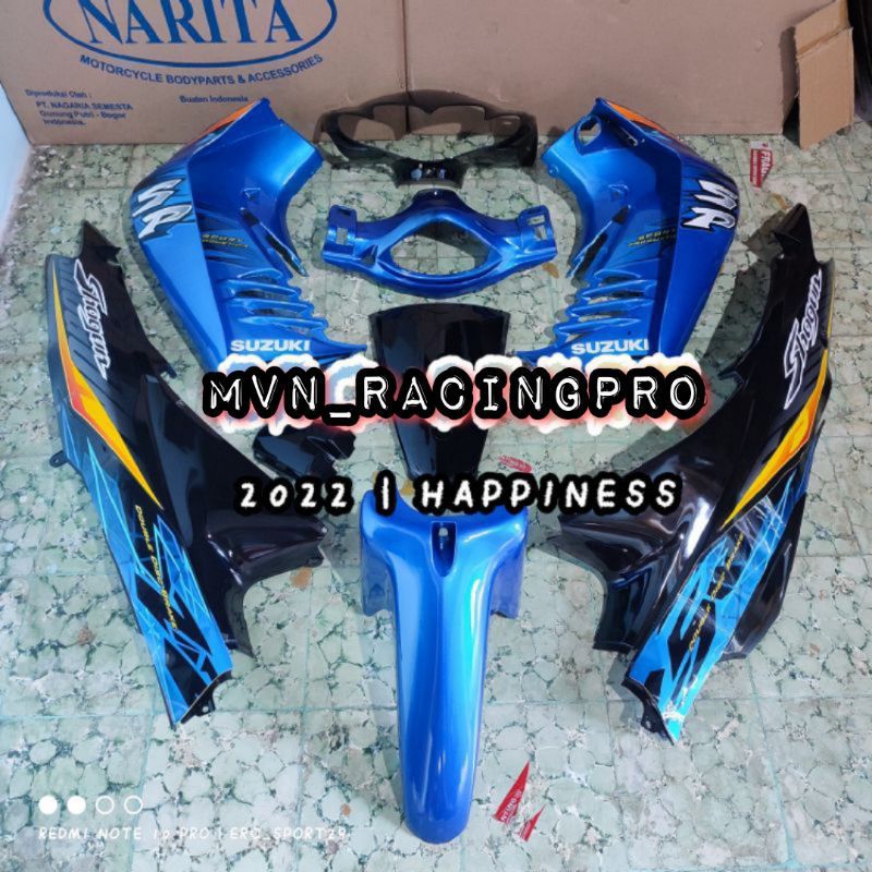 Paket cover dek body bodi fullset halus SUZUKI SHOGUN 125 SP LAMA OLD warna biru hitam plus sticker 
