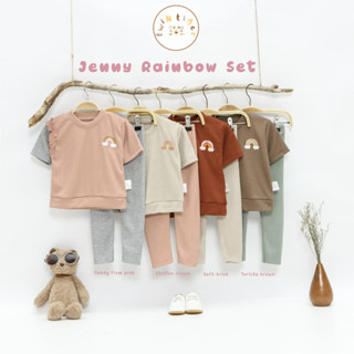 Twin Tiger Jenny Rainbow Set 1-6 Tahun Setelan Ruffle Pendek Panjang Tricolor Anak Perempuan