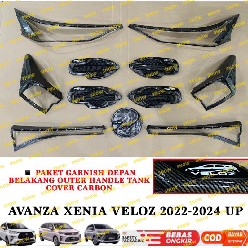 Paket Garnish Lampu Depan Belakang Outer Handle Tank Cover Veloz 2021 2022 2023 2024 UP Carbon