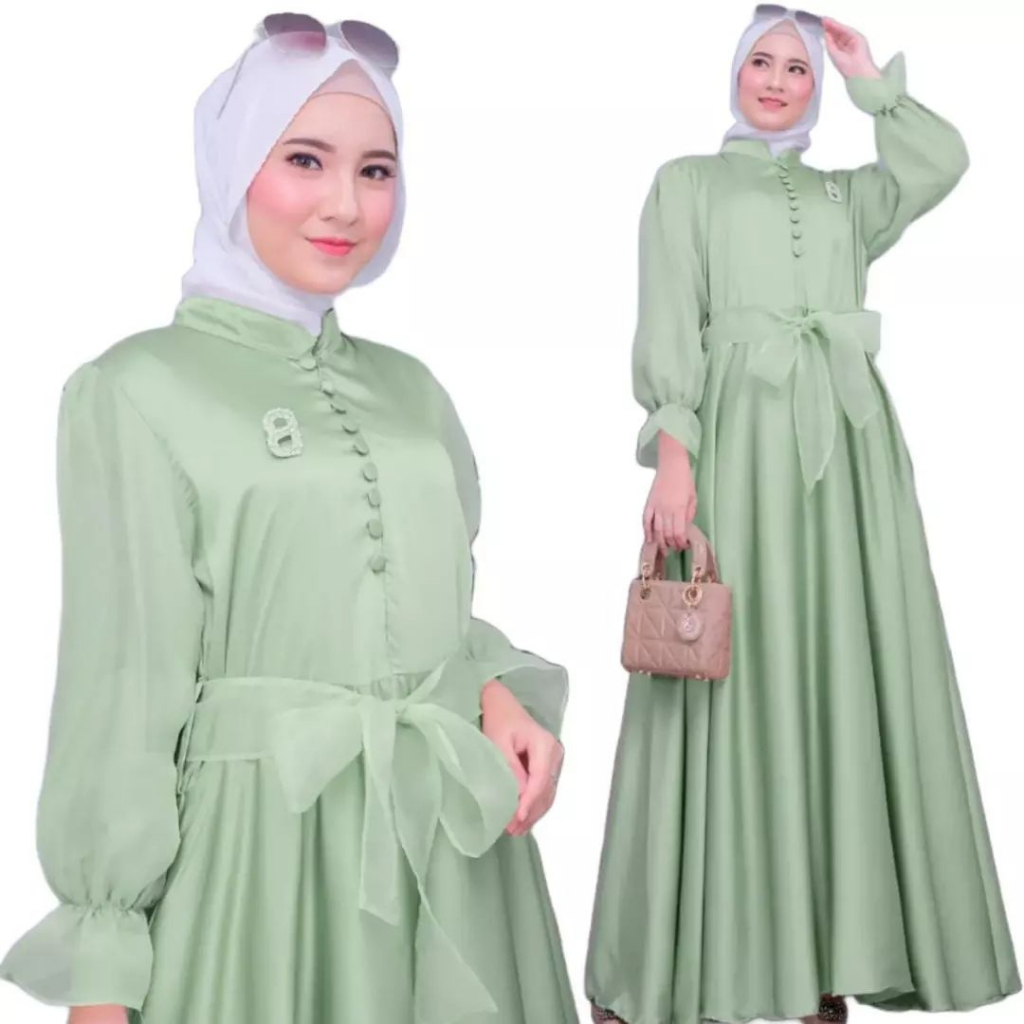 Baju Gamis Daniar Dress Bahan Maxmara Mix Tile OrganzaTerbaru 2023/Kancing Depan/Maxi Dess/Gamis Kon
