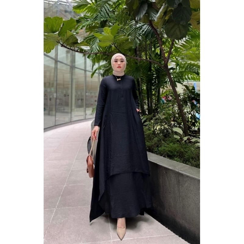 Adera dress dewasa VoL 12 by FM - Busana Muslim Gamis / Abaya / Longdress / Maxidress Linen Black /H