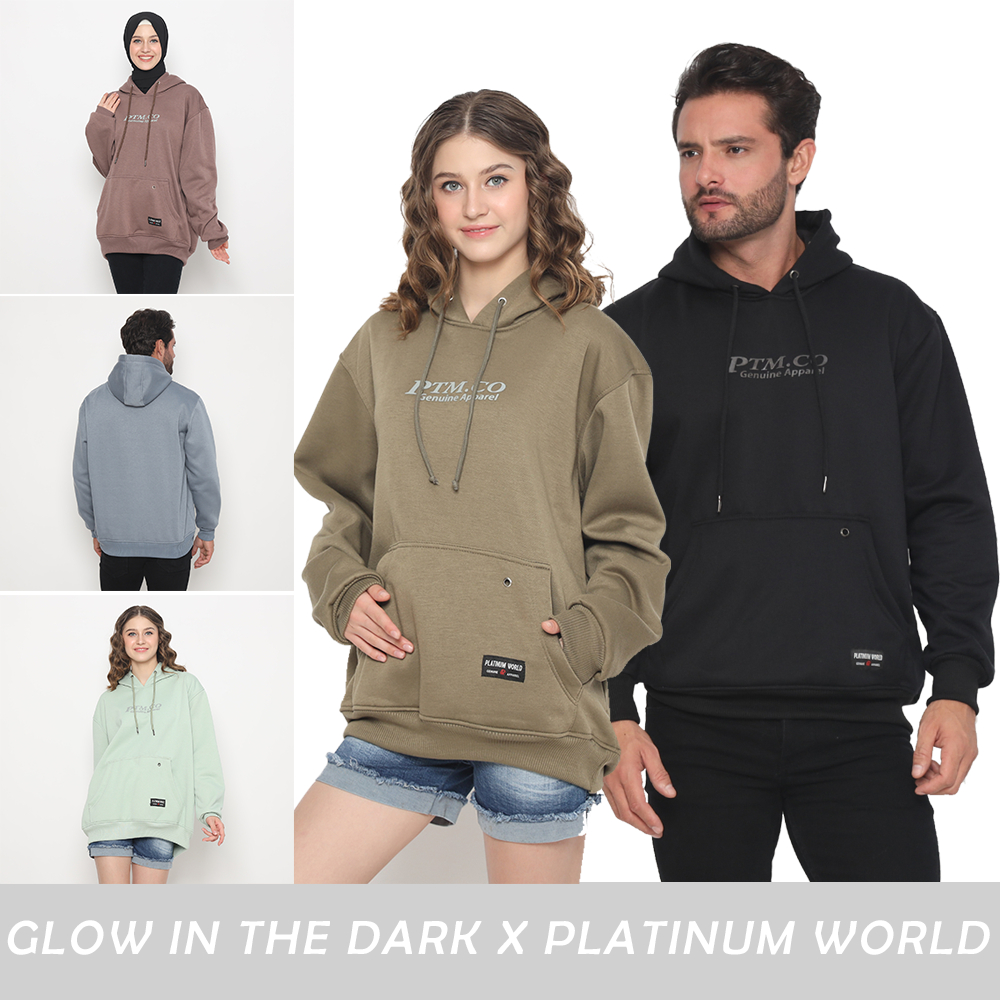 GLOW IN THE DARK PLATINUM WORLD Hoodie Couple Jumbo Pria &amp; Wanita - Jaket Sweater Sablon Timbul dan Sablon Terang