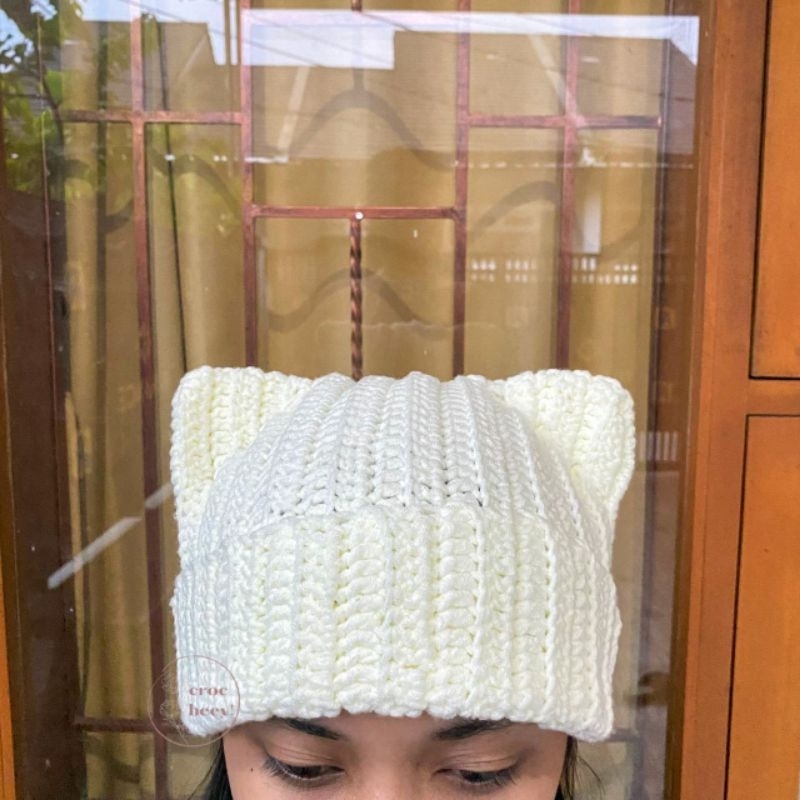 crochet cat ear beanie | crochet beanie | beanie rajut