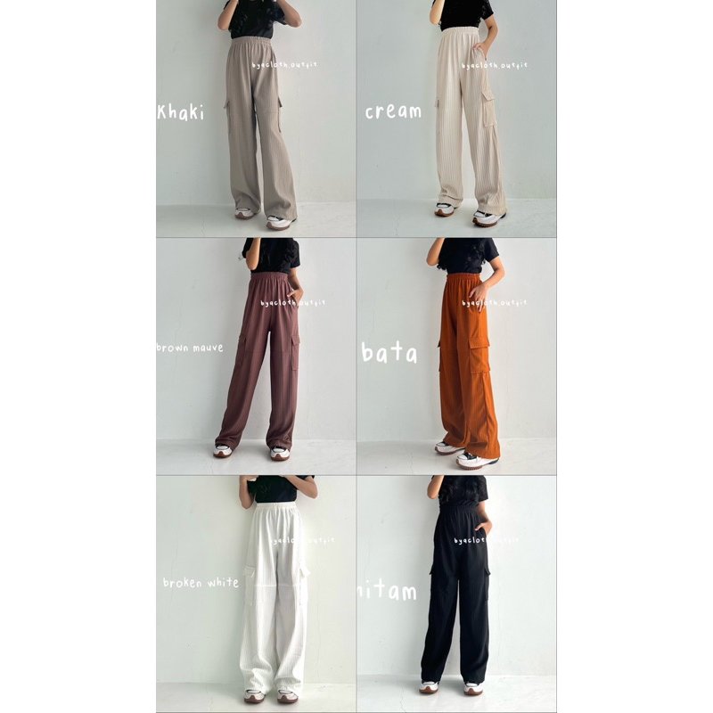 Walnat Cargo Pants - Celana Kulot Knit Rib Panjang - Knit Pants - Loose Pants Highwaist Kulot Panjang Basic Strech Premium Korean - Celana Anti Kusut - Pants Ironless